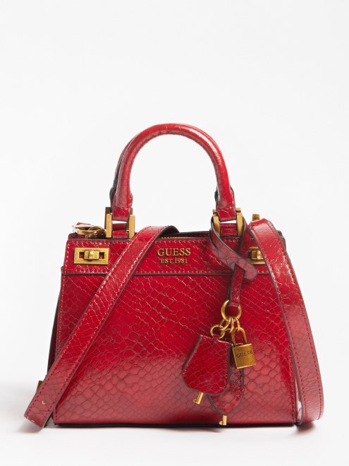 Bolso De Mano Guess Katey Con Estampado De Pitón Rojo