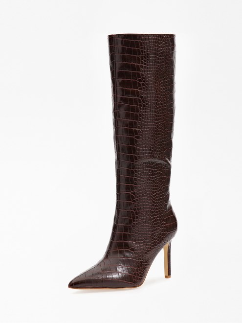 Botas Altas Dayton Con Estampado De Cocodrilo Marron Guess