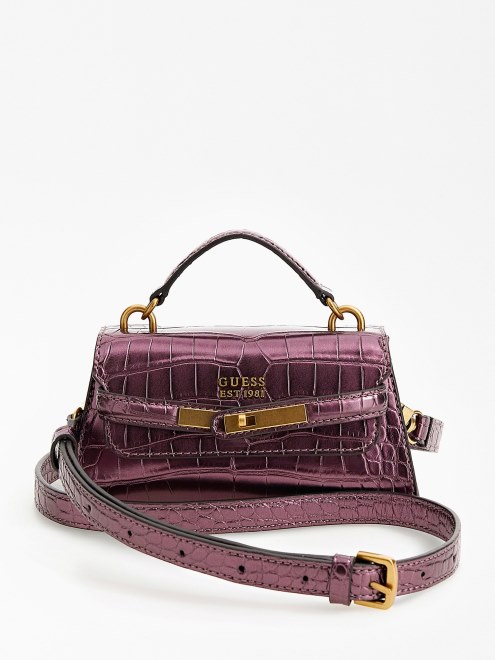 Bolso De Mano Tullia Con Estampado De Cocodrilo Violeta Guess
