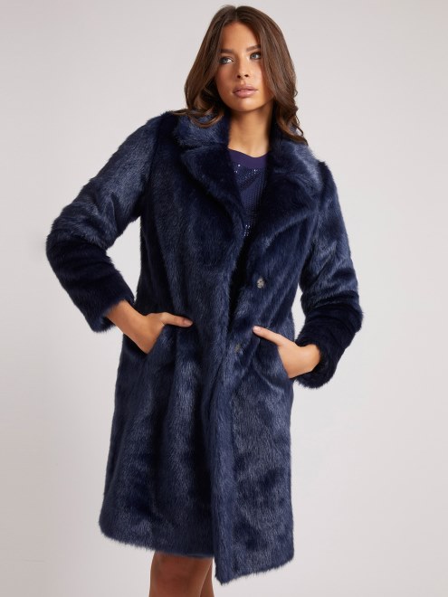 Abrigo De Piel Sintetica Guess Azul