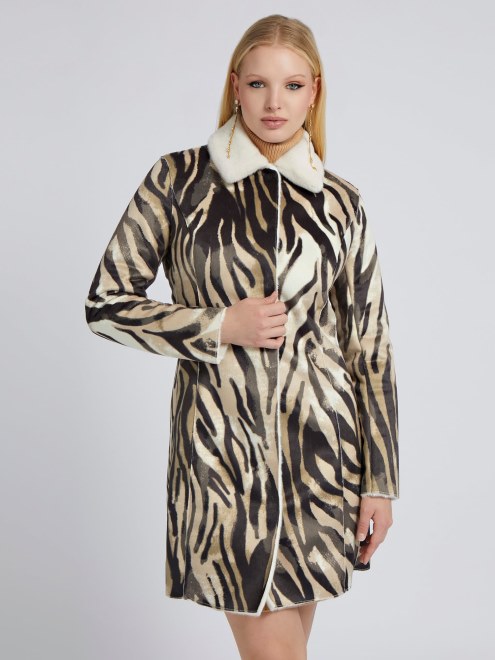 Abrigo De Piel Sintetica Reversible Rojo De Guess