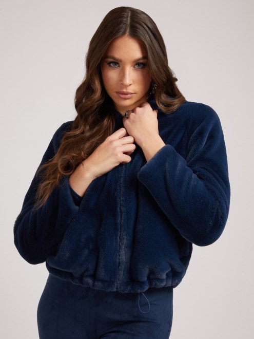 Guess Chaqueta De Piel Sintetica Con Logo Azul