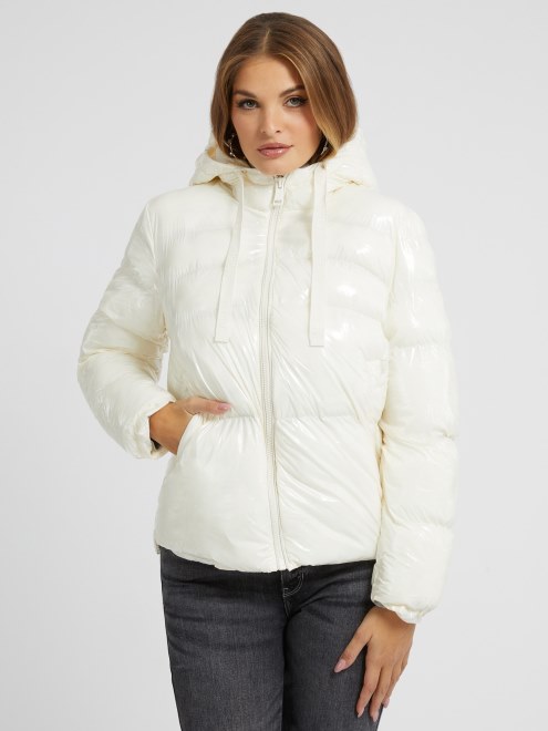 Puffer De Nailon Brillante Guess Blanco