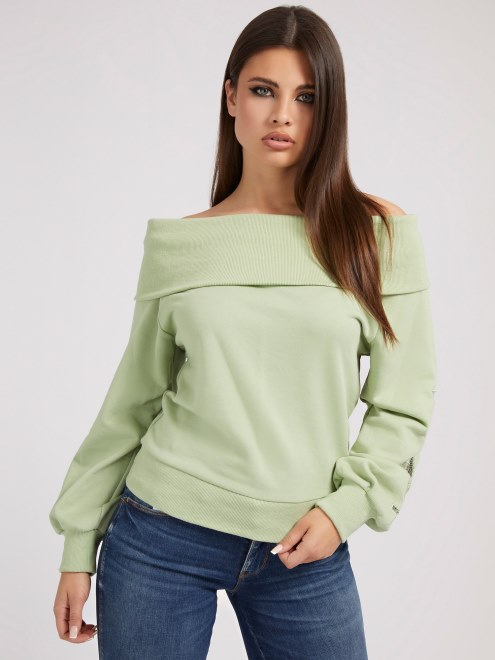 Guess Sudadera Verde Claro Con Un Solo Hombro