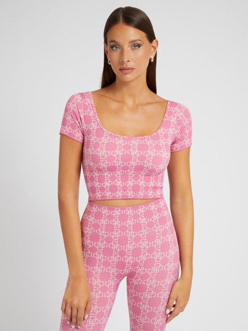 Top Corto Morado Con Logo En Toda La Prenda