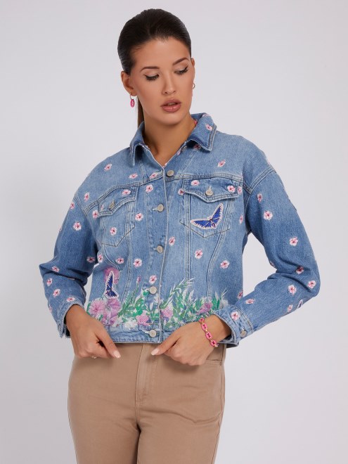 Chaqueta De Mezclilla Bordada Adivinar Azul