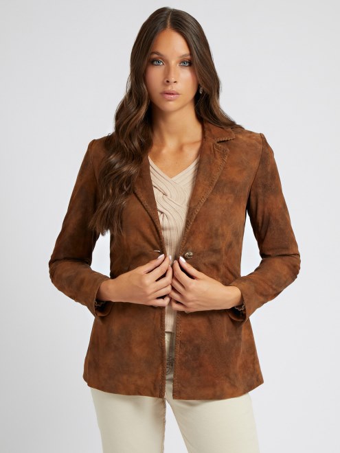 Chaqueta De Cuero Marron Adivinar Real