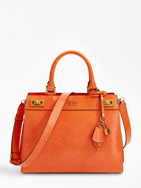 Bolso De Mano Guess Naranja Con Estampado Katey Python