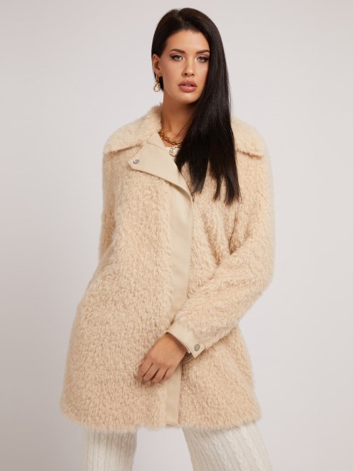 Abrigo De Piel Sintetica Guess Blanco