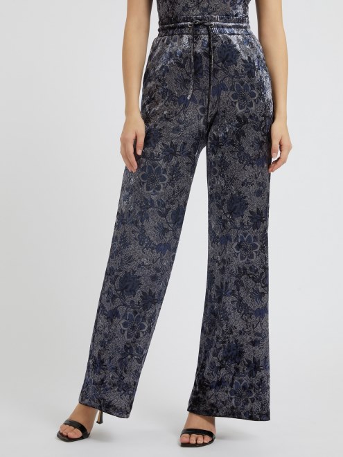 Pantalon De Pernera Ancha De Terciopelo Floral Fantasia