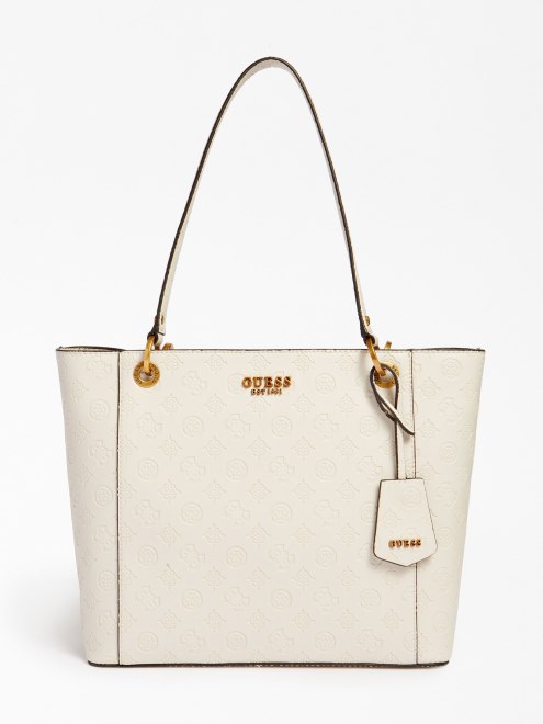 Bolso Shopper 4g Con Logo De Peonía Noelle En Crema Guess