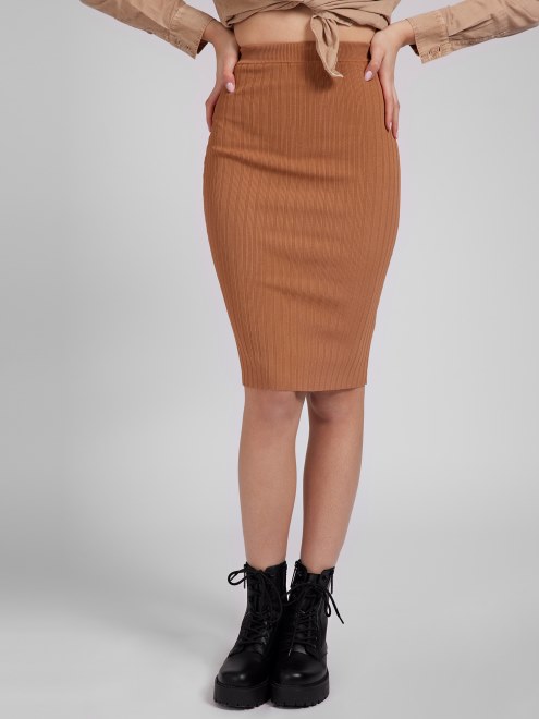 Falda Larga De Punto Marron