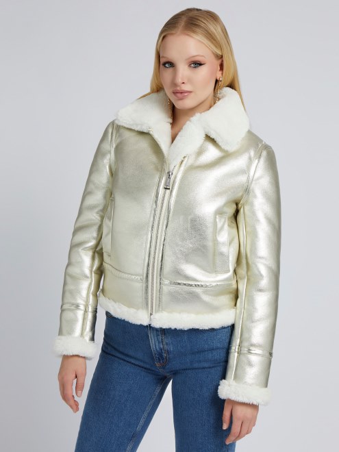 Chaqueta De Piel De Oveja Sintetica Con Efecto Metalizado Guess Gold