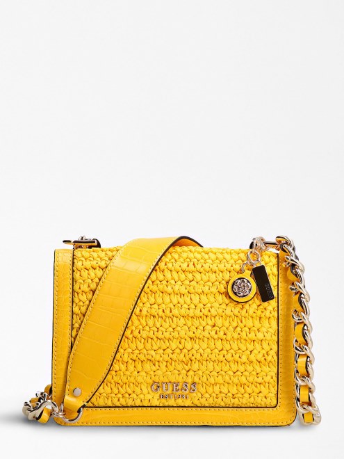 Guess Abey Mini Bandolera De Rafia Amarillo