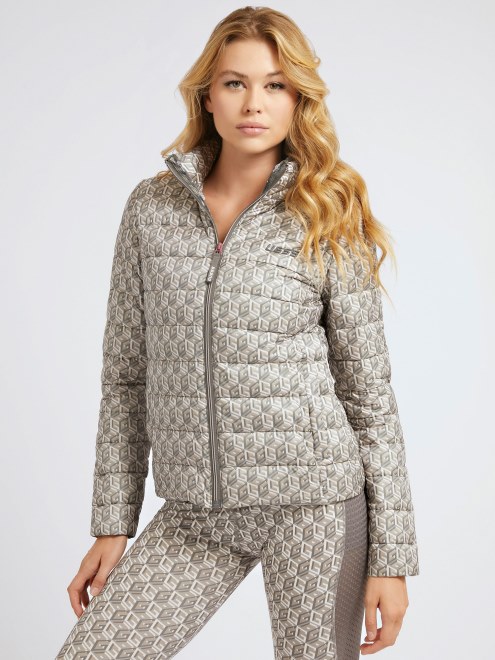 Puffer Gris Con Logo En Toda La Prenda Guess