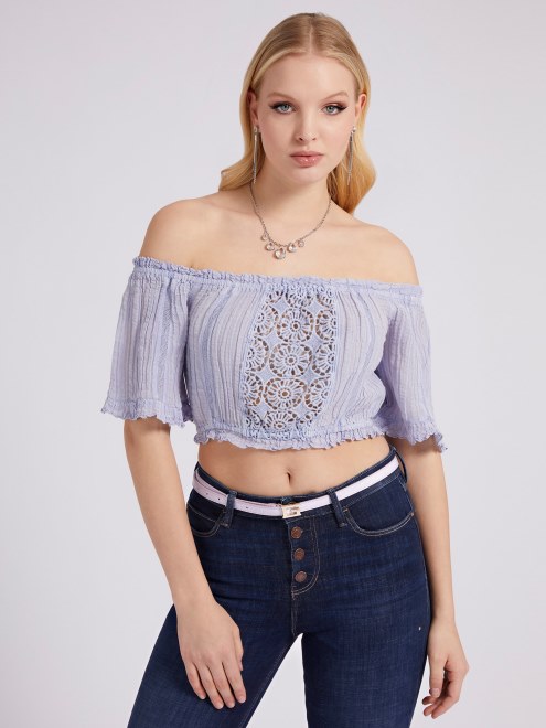 Crop Top Lila Con Hombros Descubiertos Guess