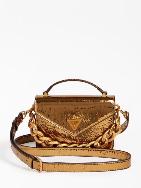 Bolsa Bandolera Guess Micro Metalizada Retour Bronce