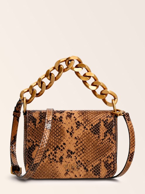 Bolso De Mano Guess Mini De Tul Marrón Con Estampado De Pitón