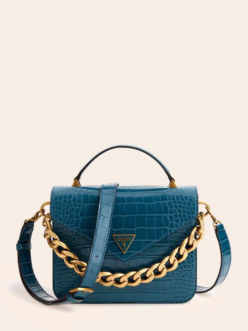 Minibolso De Mano Guess Retour Azul Con Estampado De Cocodrilo