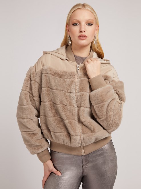 Bomber De Piel Sintetica De Nailon Adivinar Beige