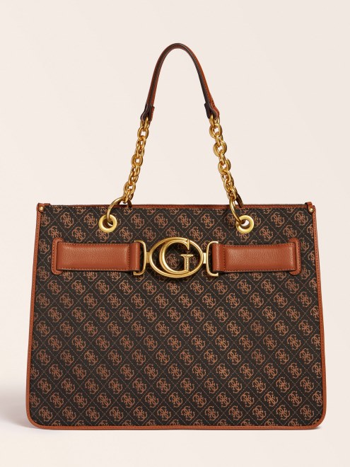Bolso Shopper Guess Aileen 4g Marrón Oscuro Con Logo