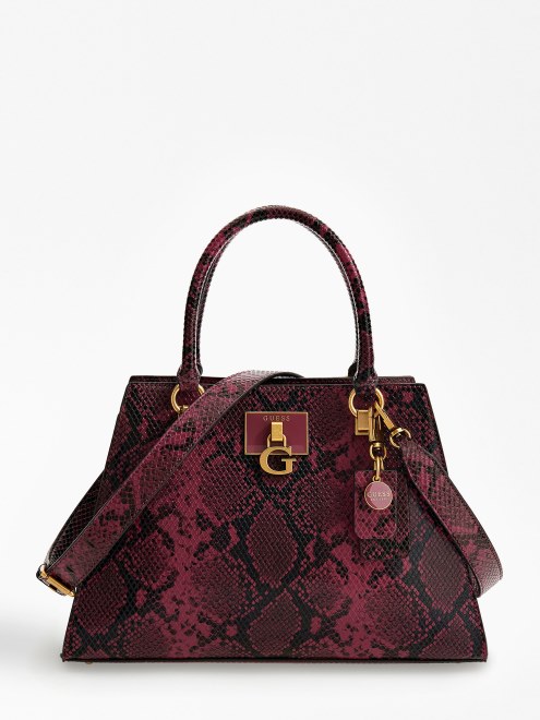 Bolso De Mano Con Estampado De Pitón De Guess Katey Rojo