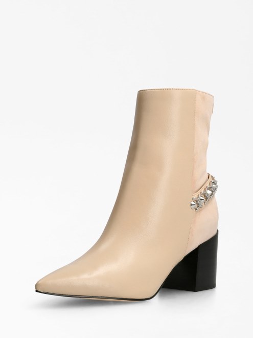 Bota Baja De Cuero Genuino Guess Hibah Beige