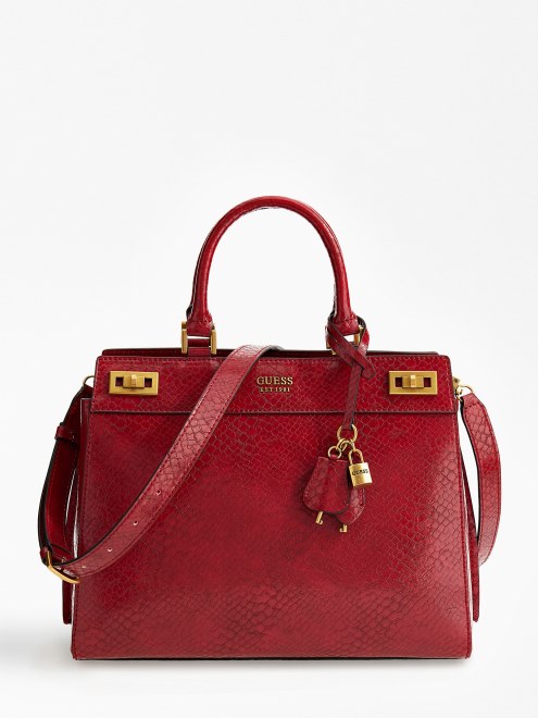 Bolso De Mano Guess Katey Con Estampado De Pitón Rojo