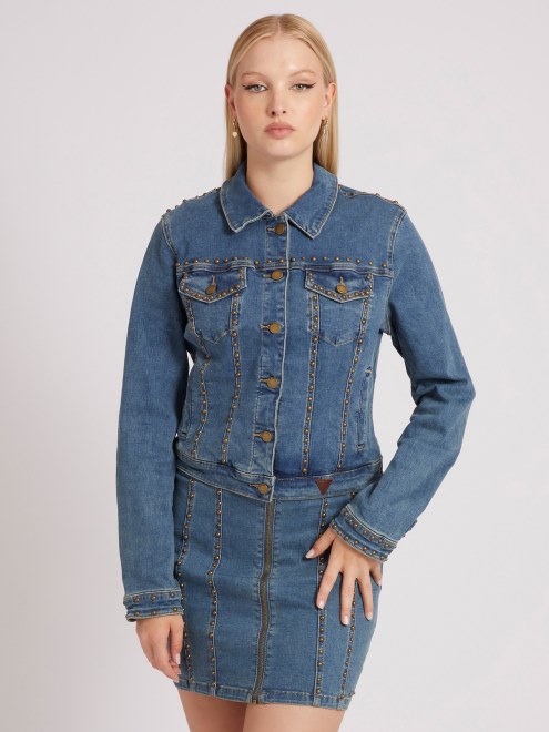 Adivina Chamarra Vaquera Azul Con Tachuelas