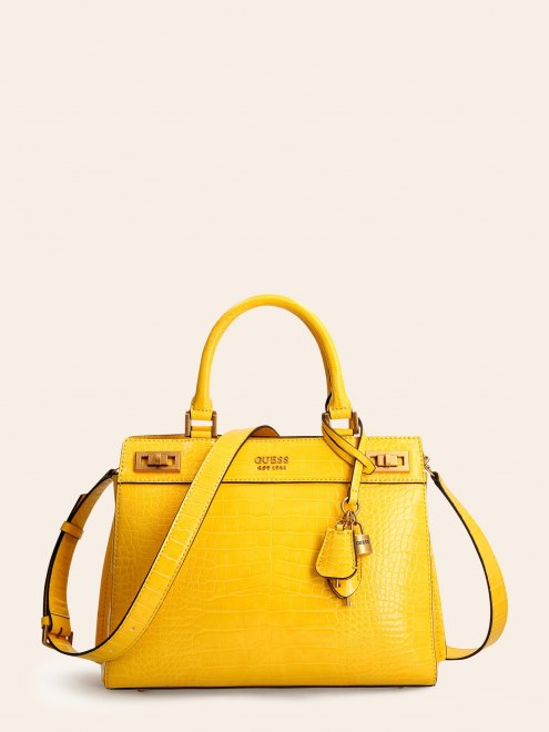 Bolso De Mano Guess Amarillo Katey Con Estampado De Cocodrilo