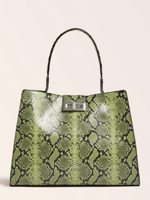 Bolso De Mano Guess Monia De Cuero Real Verde
