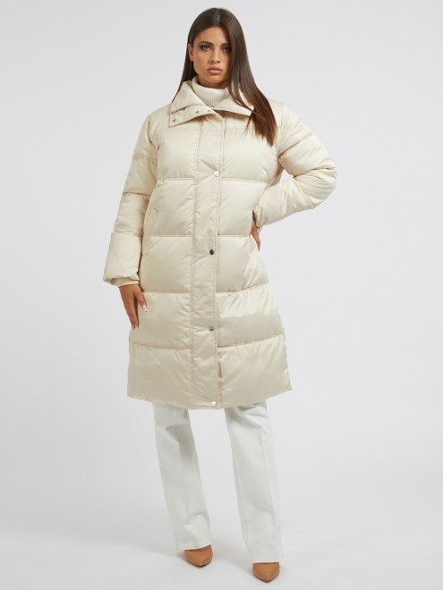 Guess Puffer Largo De Nailon Beige