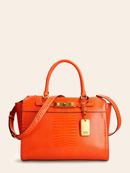 Bolso De Mano Rafia Naranja Estampado Cocodrilo Guess