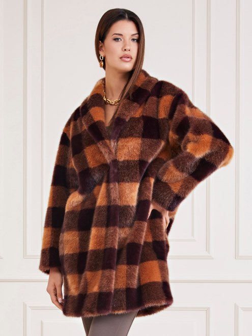 Abrigo De Piel Sintetica Guess Marciano Marron Multi