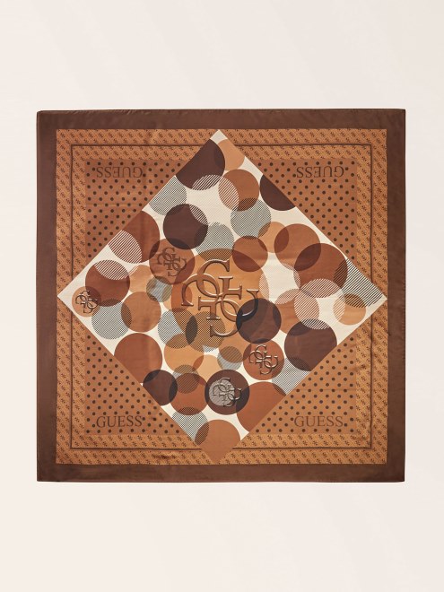 Pañuelo De Seda Marrón Con Motivos Geométricos