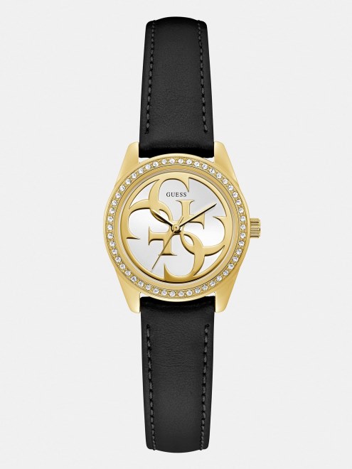 Reloj Analógico Guess De Cuero Genuino Con Cristales