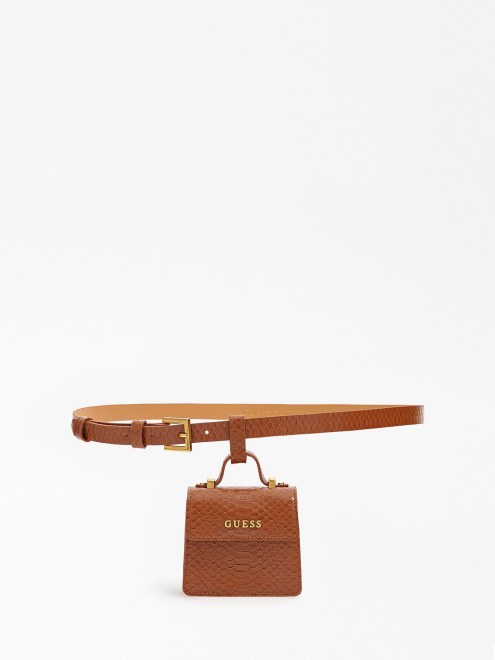 Cinturón Marrón Con Estampado De Cocodrilo Y Bolso Mini