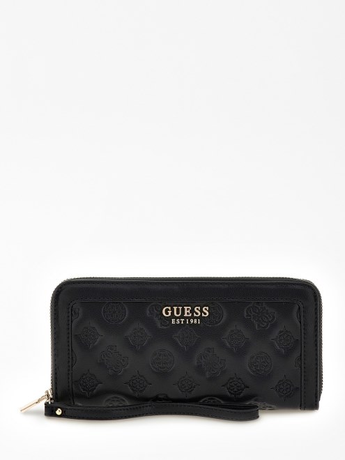 Cartera Larga Negra De Guess Abey Con Logo Grabado