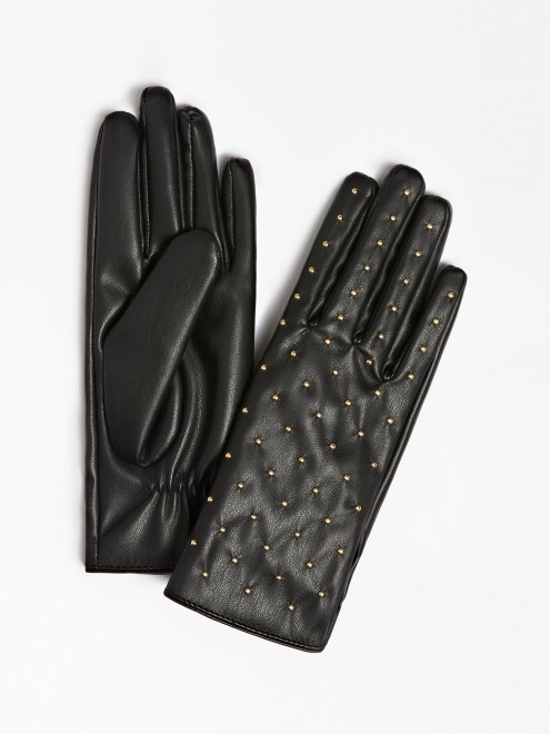 Guantes Negros De Piel Sintetica Con Tachuelas Adivinar
