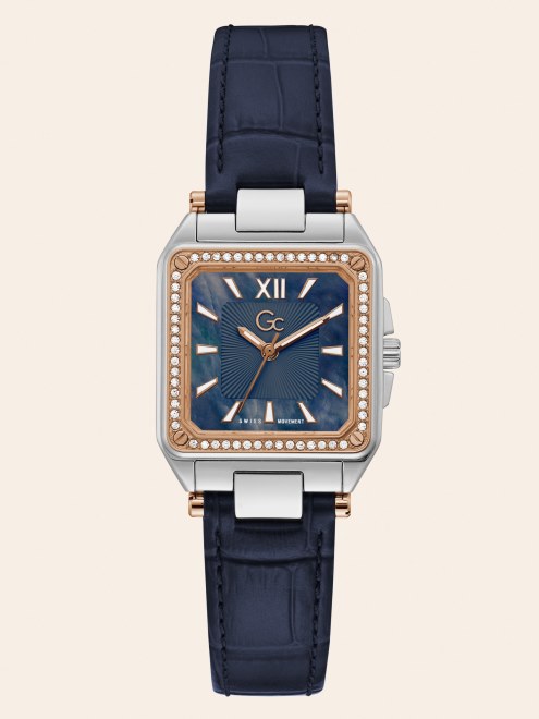 Reloj Analógico De Piel Auténtico Gc Azul Guess