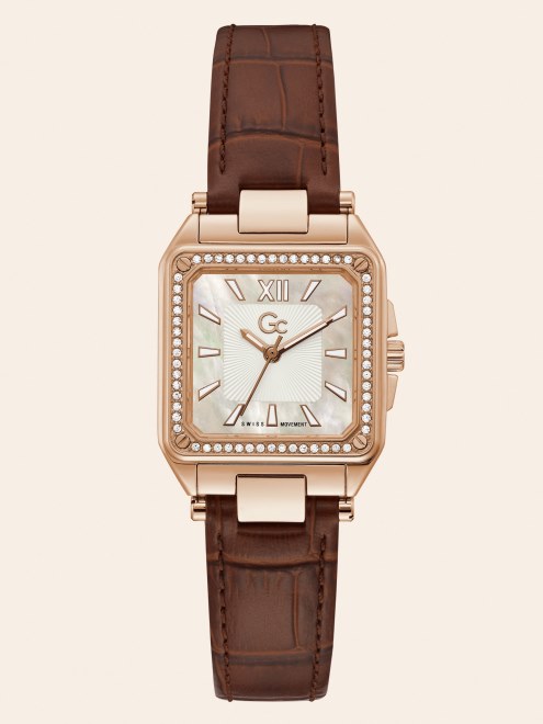 Guess Reloj Analógico Gc De Cuero Auténtico En Oro Rosa