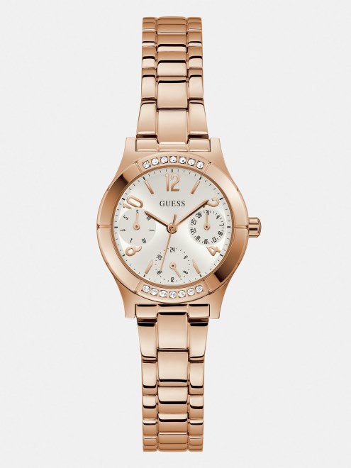 Reloj Multifunción Guess De Oro Rosa Con Cristales
