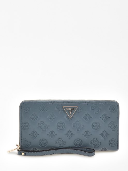 Cartera Larga Guess La Femme Logo Grabado Azul Claro