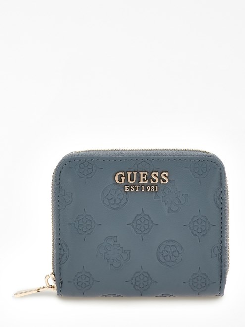 Cartera Mini Guess Azul Claro Con Logo Grabado La Femme