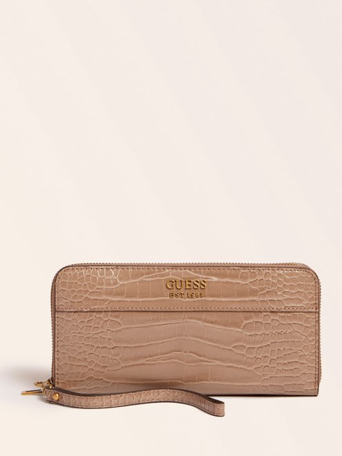 Cartera Larga Katey Con Estampado De Cocodrilo En Crema Guess
