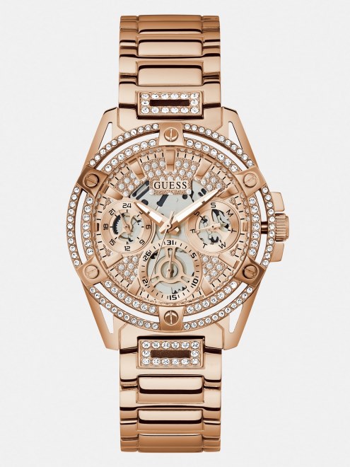 Reloj De Cristal Multifunción De Oro Rosa Guess