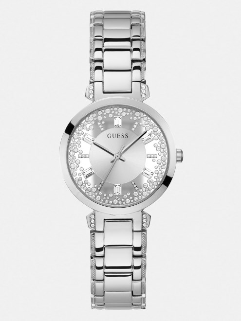 Reloj Analógico De Cristal Guess Plateado