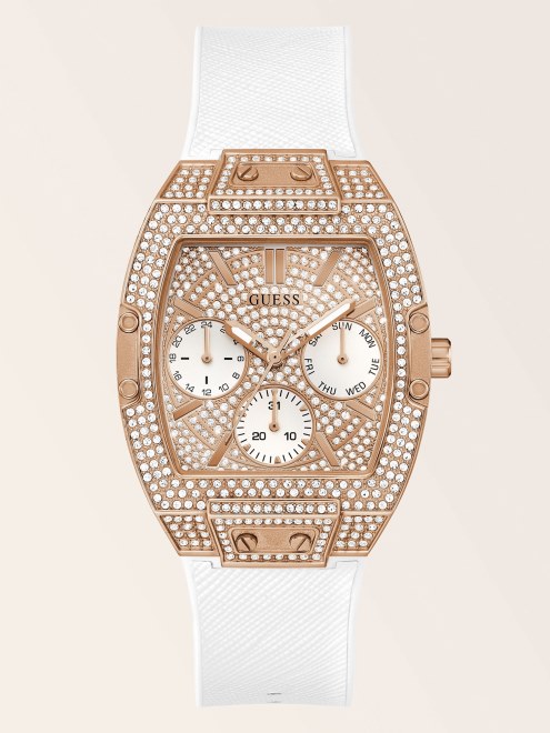 Reloj Multifunción De Cristal Dorado Rosa Guess