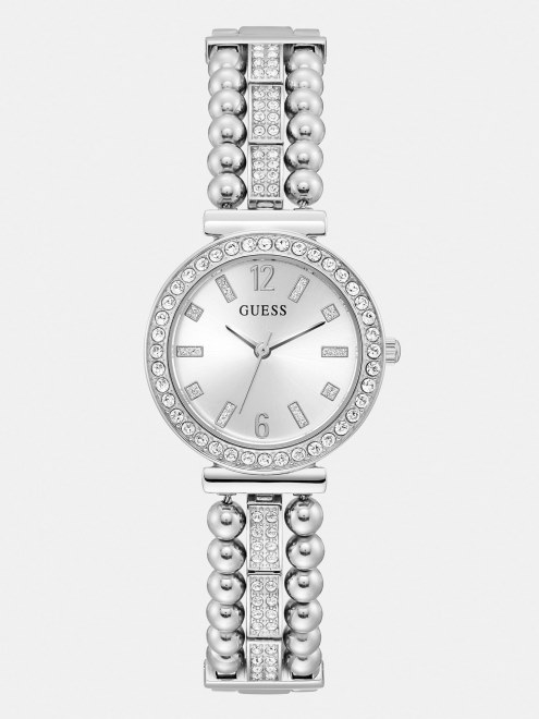 Reloj Analógico De Cristal Guess Plateado Nueva Tendencia