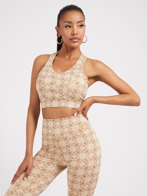 Sujetador Deportivo Guess All Over Logo Beige
